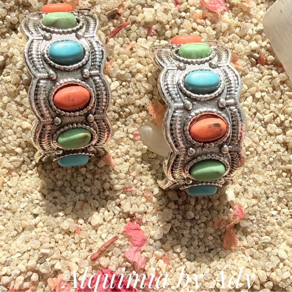 SUMMER + Hoops turquoise and Silver Earrings - Picture 2 of 2